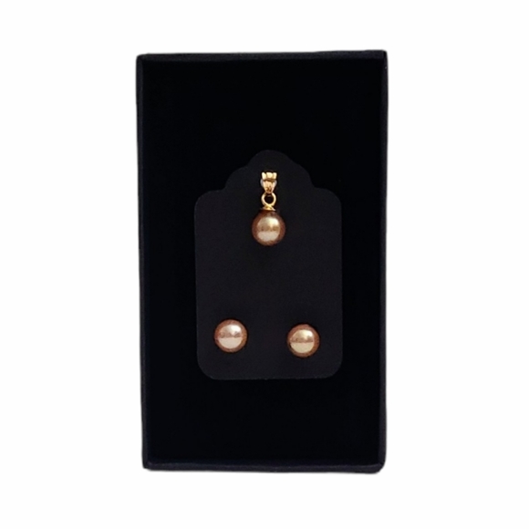 AUTHENTIC GOLDEN SOUTHSEA PEARL Earrings & Pendant - Picture 4 of 7